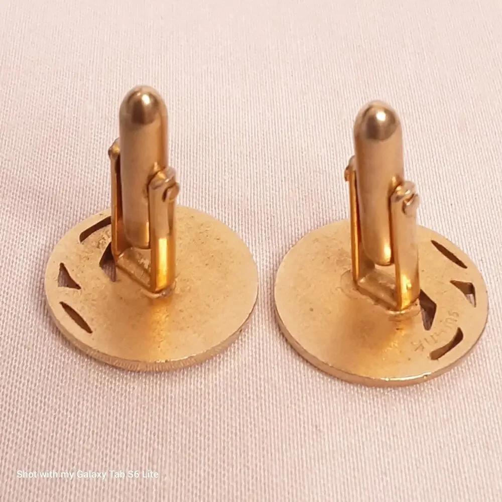 💎Swank Cuff Links Round Gold Tone Abstract Design